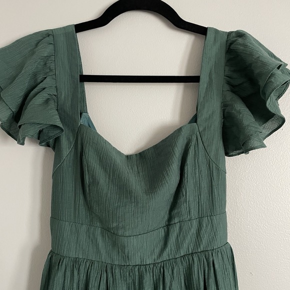 Women's Flutter Sleeve Mini Dress Hunter Green Size S Tie‎ Back Fairy Party Soft - Picture 2 of 14